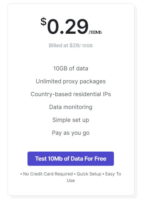 A screenshot of Proxyland’s price