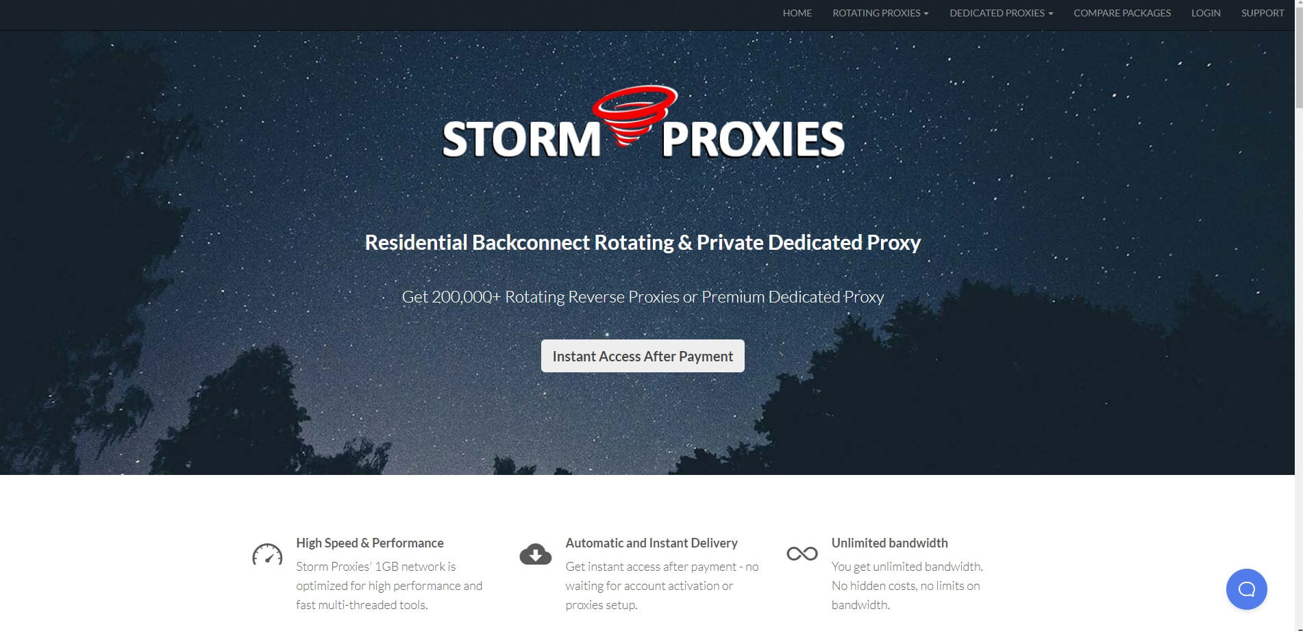 A screenshot showing Stormproxies homepage