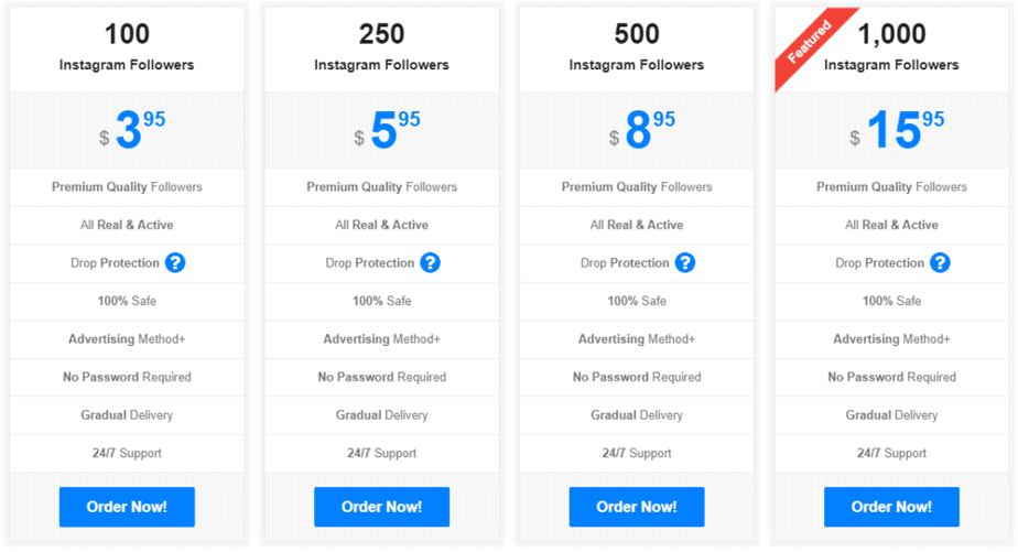 A picture of the first 4 Famoid’s prices for Instagram followers.